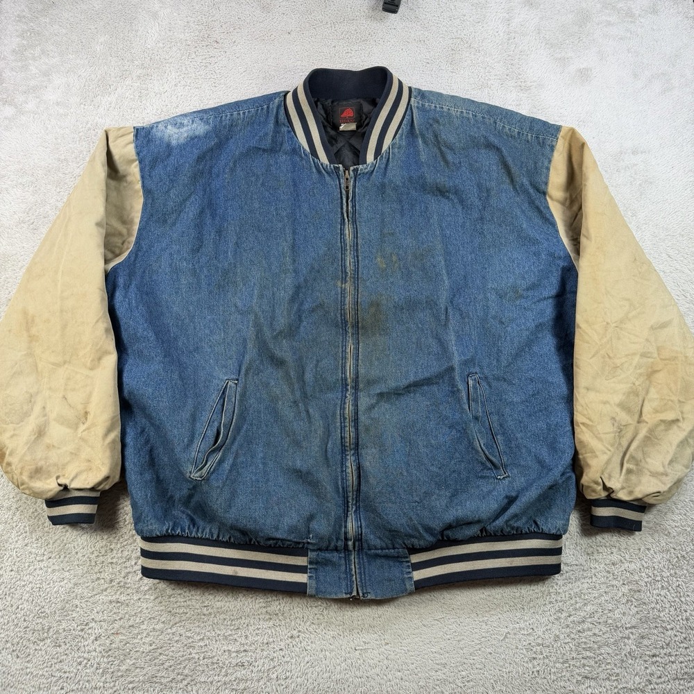 Vintage Red Kap Jacket Men 3XL Blue Denim Bomber Full Zip Quilted Lined Workwear